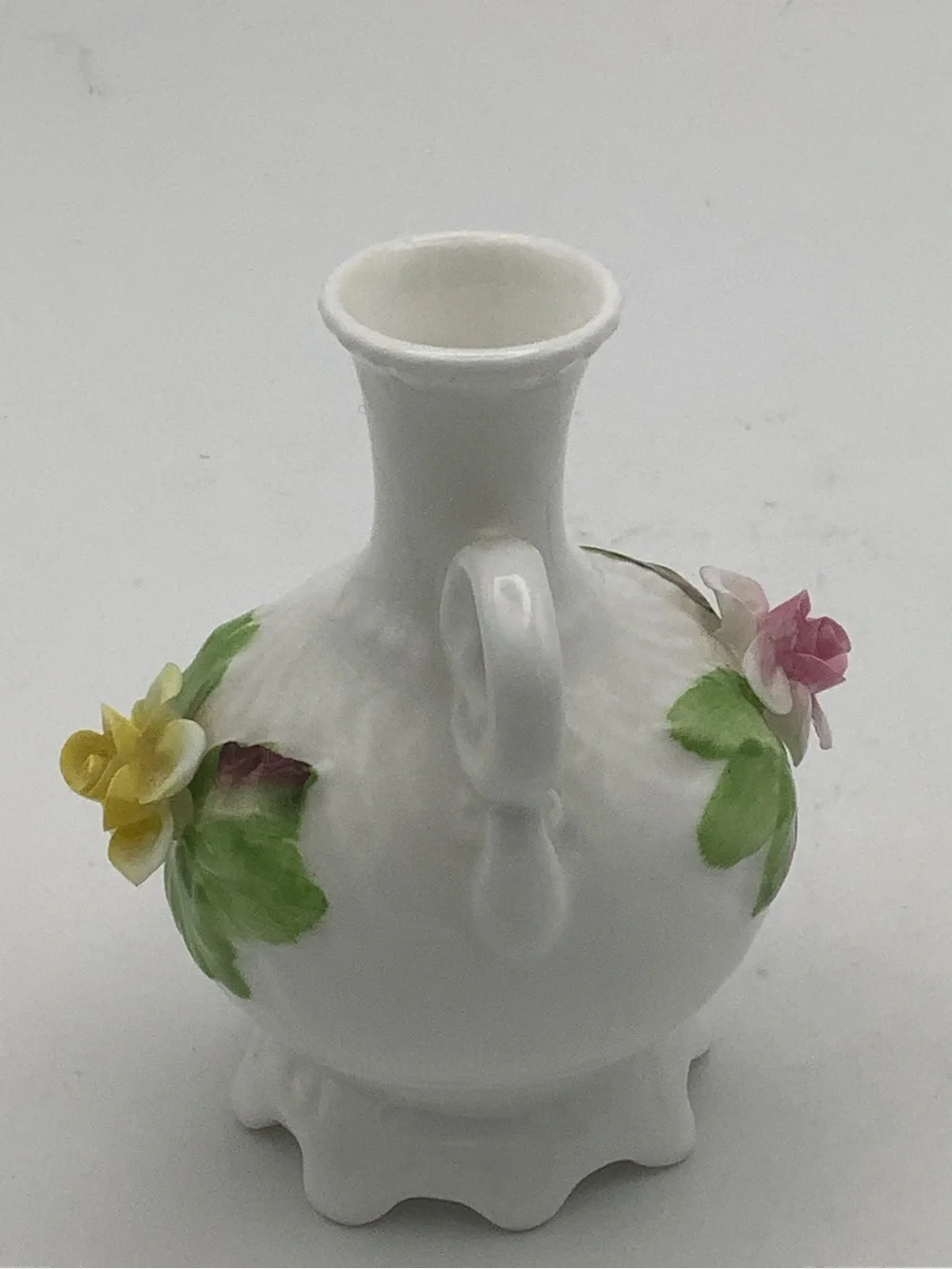 Coalport England Miniature Bone China Bud Vase with 3D Rose Accents